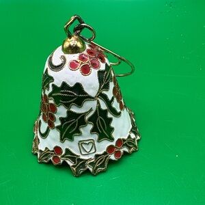 Vintage Cloisonne Enamel Bell Ornament Christmas Holly & Berry Design